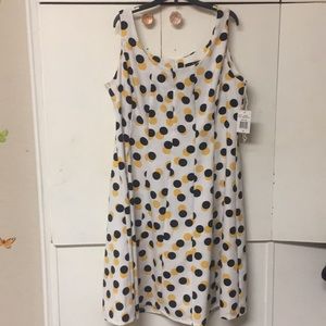 Ronni Nicole yellow, black & white polka dot dress